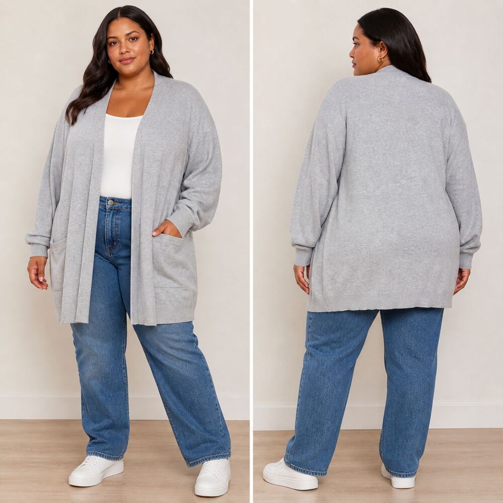 Verve Ami Light Gray Open Front Cardigan Plus Size 3X
